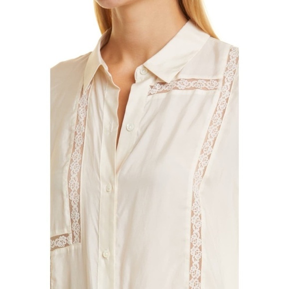 Rails White Sands Silky Cupro Blend Mona Lace Inset Tunic Blouse Button Down S - Picture 4 of 12